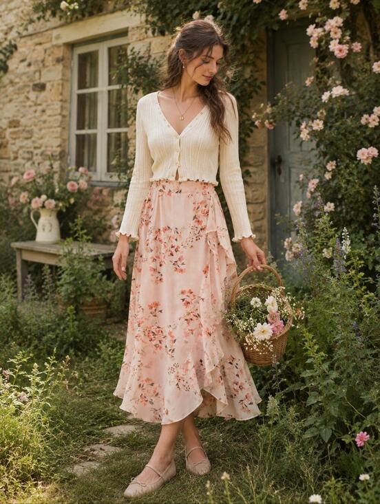 Calvin Klein Dresses & Skirts - Calvin Klein Blush Pink Floral Midi Skirt Cottagecore Prairie Vintage 90s